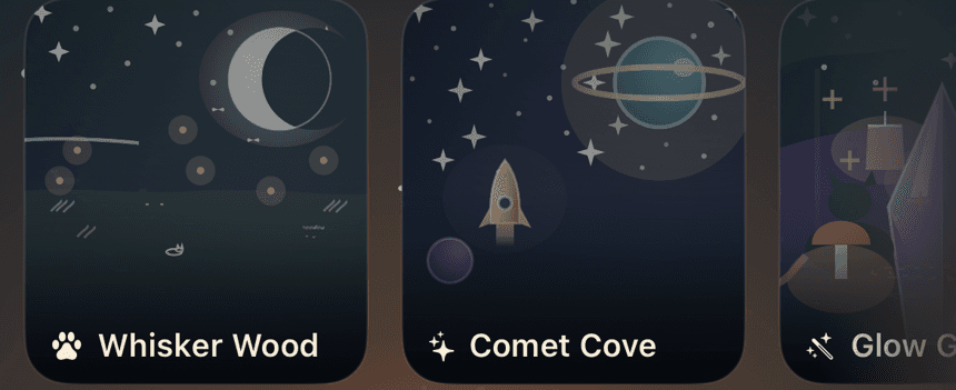 Whisker Wood, Comet Cove and Glow Grove world cards